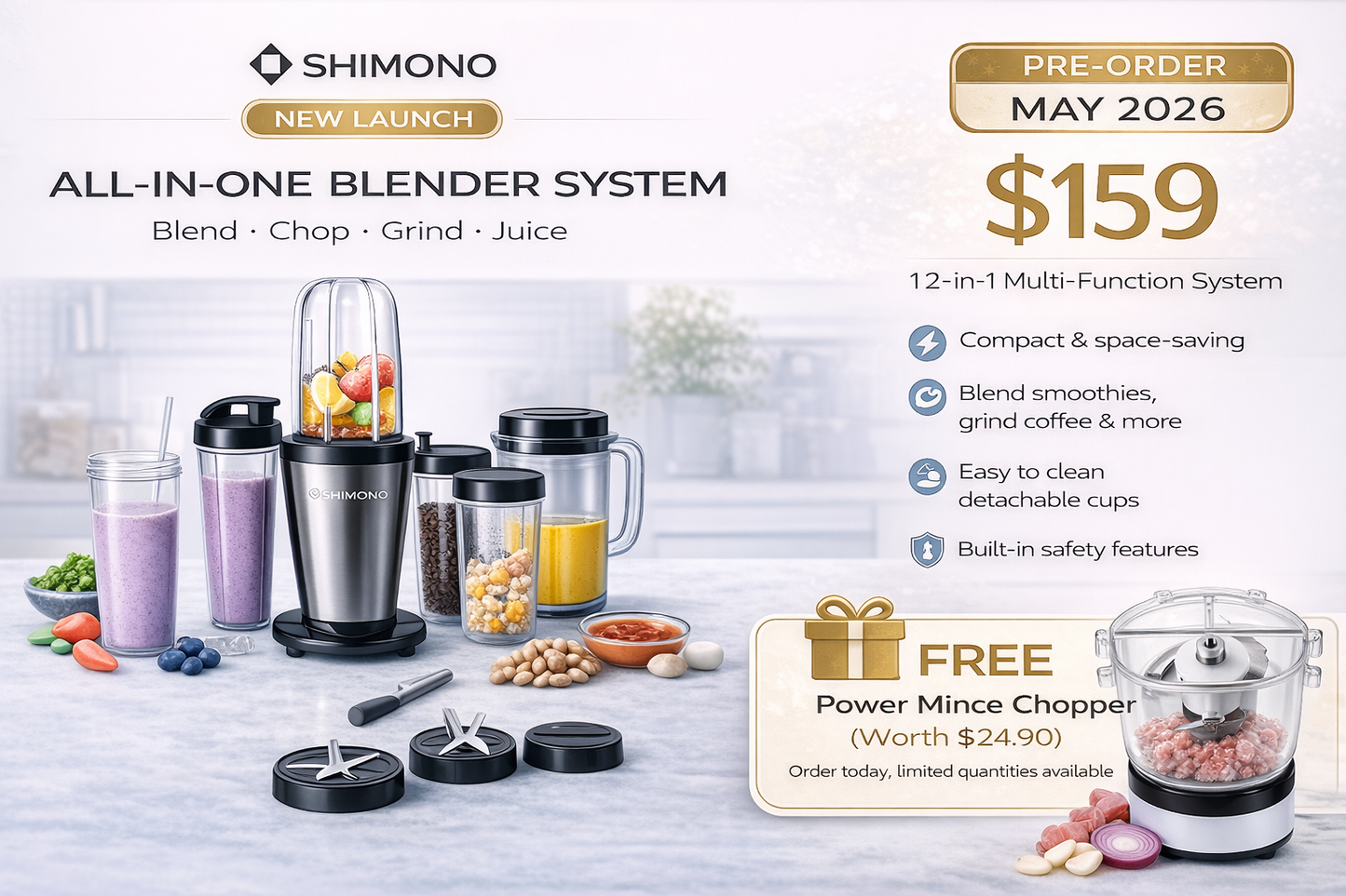 Shimono Multi-Functional Blender Set (12-in-1 Complete System)